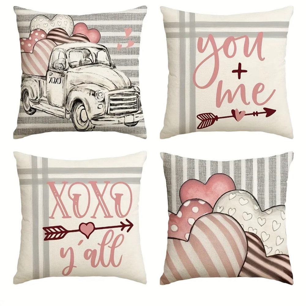 New Set of 4 Pink & Gray Love Throw Pillow Covers 18 x 18